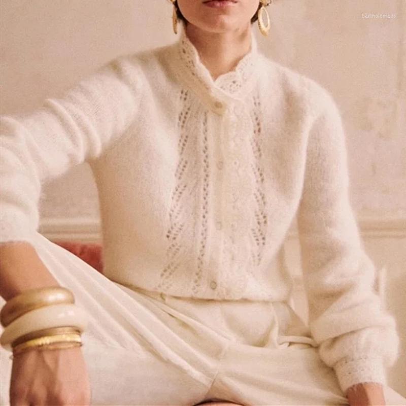 Women' Knits 2023 Spring Women Mohair Knitted Sweater Ladies Single-Breasted Petal Trim Hollow Out Cardigan Female Soft Knitwear Top, White
Women' Knits 2023 Spring Women Mohair Knitted Sweater Ladies Single-Breasted Petal Trim Hollow Out Cardigan Female Soft Knitwear Top, White