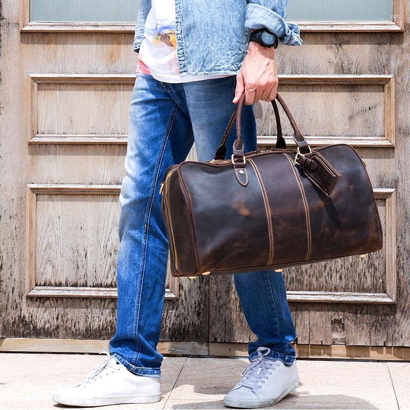 Duffel Bags Crazy Horse Genuine Leather Travel Bag Man Women Cowhide Vintage Carry On Luggage Weekend Duffle Big Shoulder, Brown
Duffel Bags Crazy Horse Genuine Leather Travel Bag Man Women Cowhide Vintage Carry On Luggage Weekend Duffle Big Shoulder, Brown