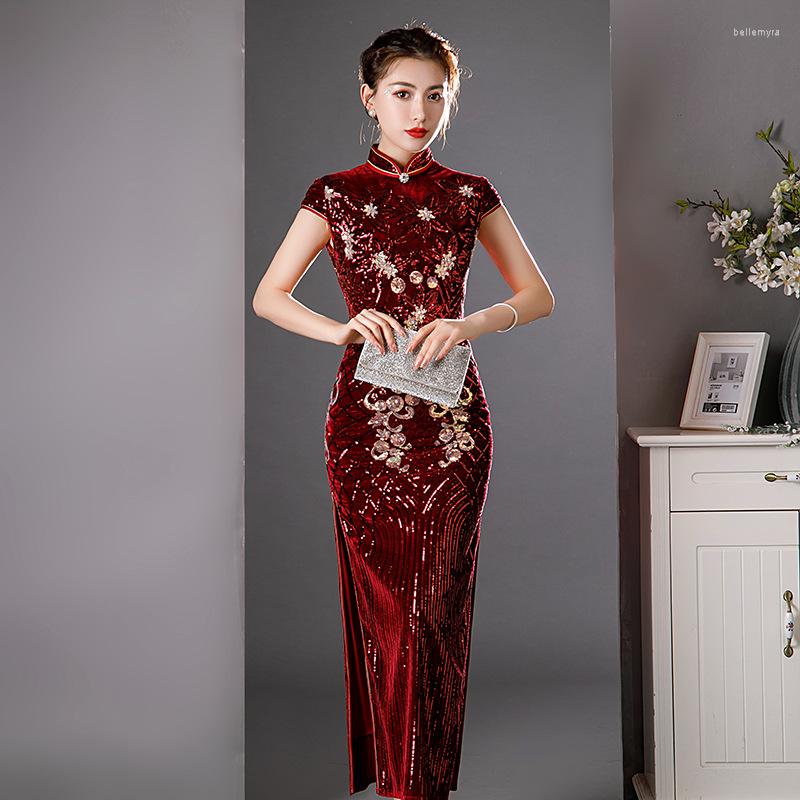 Ethnic Clothing Chinese Traditional Vintage Velour Women Cheongsam Elegant Short Sleeve Long Qipao Classic Mandarin Collar Dress Big Size
Ethnic Clothing Chinese Traditional Vintage Velour Women Cheongsam Elegant Short Sleeve Long Qipao Classic Mandarin Collar Dress Big Size