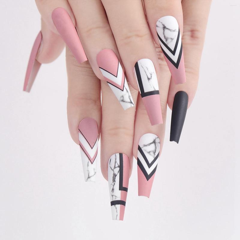 False Nails 24Pcs French Ballerina Fake Detachable Mixed Pink Black Marble Coffin Shaped Geometric Press On Tips, Only fake nails
False Nails 24Pcs French Ballerina Fake Detachable Mixed Pink Black Marble Coffin Shaped Geometric Press On Tips, Only fake nails
