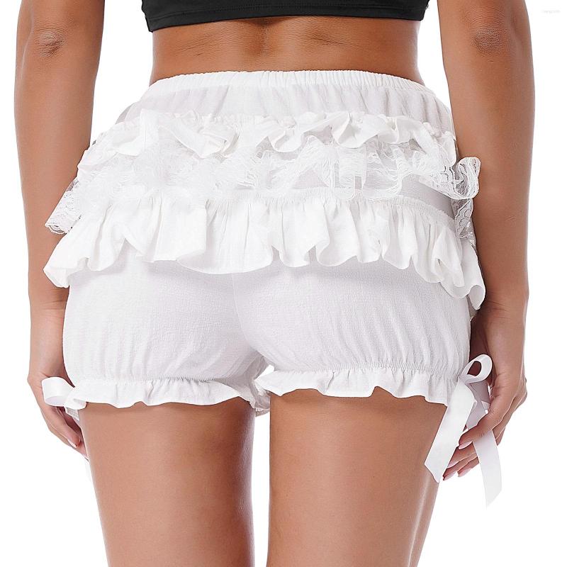 

Women' Shorts Womens Bowknot Decor Vintage Victorian Bloomers Frilly Panties Ruffle Knickers Lace Trim Layered Lolita Pumpkin, White