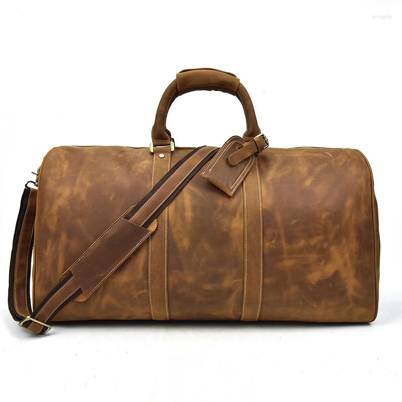 Duffel Bags Men Travel Vintage Crazy Horse Genuine Leather Bag Large Capacity 20" Carry On Overnight Business Luggage Tote, Dark brown(53cm)
Duffel Bags Men Travel Vintage Crazy Horse Genuine Leather Bag Large Capacity 20" Carry On Overnight Business Luggage Tote, Dark brown(53cm)