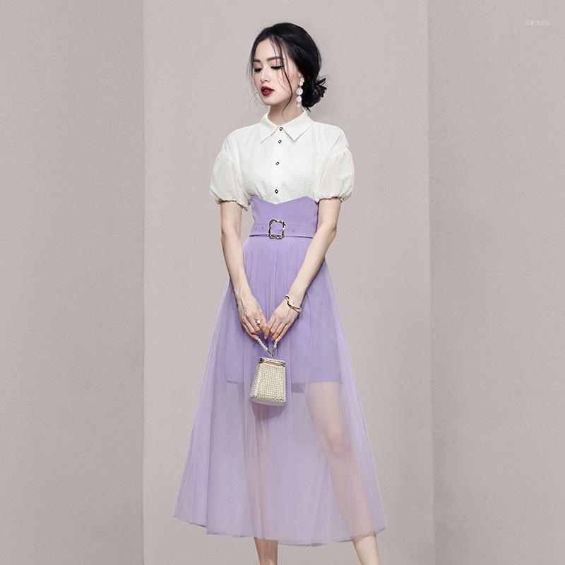 Work Dresses 2023 Summer Women's Clothing Korean Version High-End Temperament Lapel Bubble Sleeve White Shirt Purple Gauze Skirt Suit, Picture color
Work Dresses 2023 Summer Women's Clothing Korean Version High-End Temperament Lapel Bubble Sleeve White Shirt Purple Gauze Skirt Suit, Picture color