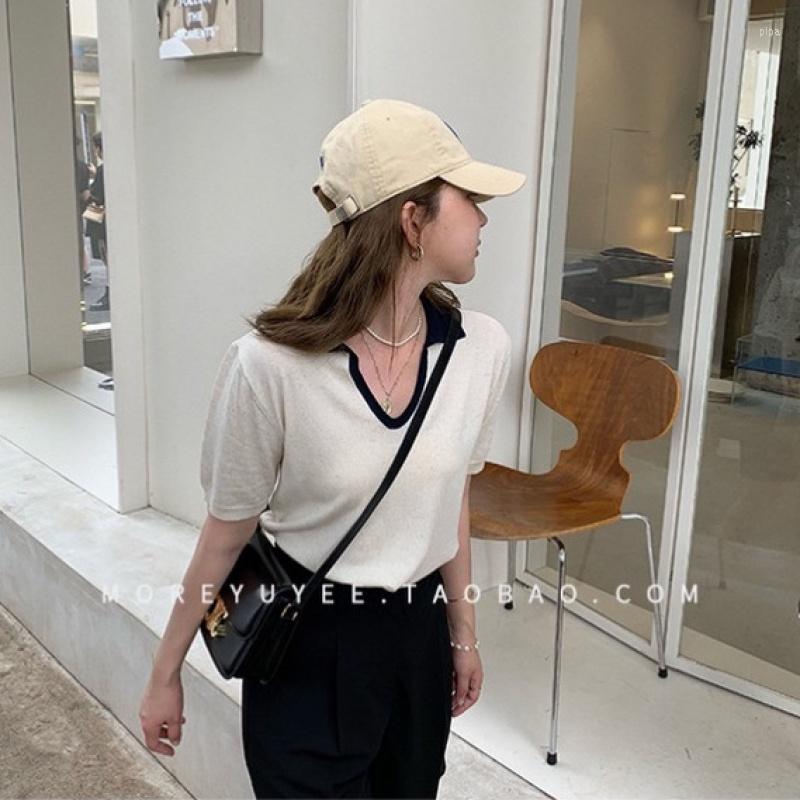 Women's Polos Retro Polo Shirt Women's Short Sleeve Knit T-Shirt Solid Color Lapel Top, Navy blue
Women's Polos Retro Polo Shirt Women's Short Sleeve Knit T-Shirt Solid Color Lapel Top, Navy blue