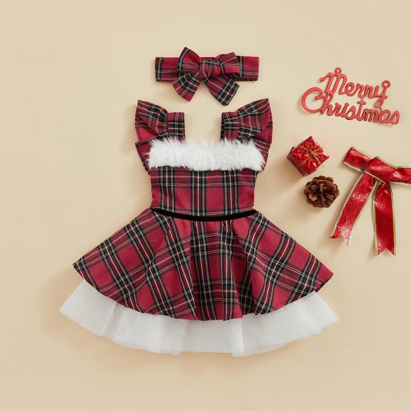 Girl Dresses Baby Girls Christmas Outfit Sets Flying Sleeve Layered Tulle Pleated Plaid Dress Headband
Girl Dresses Baby Girls Christmas Outfit Sets Flying Sleeve Layered Tulle Pleated Plaid Dress Headband