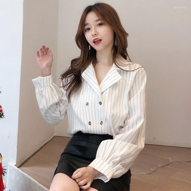 Women's Blouses HStar 2023 Spring Korean Double-breasted Blouse Women White Shirt Print Striped Ladies Vintage Blusas Mujer De Moda, Bl
Women's Blouses HStar 2023 Spring Korean Double-breasted Blouse Women White Shirt Print Striped Ladies Vintage Blusas Mujer De Moda, Bl