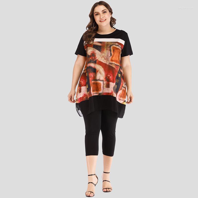 Tracksuits Plus Size 2 Piece Set Women Print Splice Asymmetrical T-Shirt And Thin Legging Fitness Pant Sports Suits Elasticity Slim, Black
Tracksuits Plus Size 2 Piece Set Women Print Splice Asymmetrical T-Shirt And Thin Legging Fitness Pant Sports Suits Elasticity Slim, Black