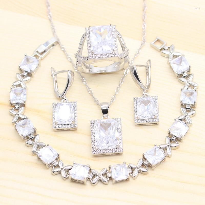 Necklace Earrings Set Women Pure White Semi-precious Stones 925 Sterling Silver Square Stud Pendant Ring Bracelets, Picture shown
Necklace Earrings Set Women Pure White Semi-precious Stones 925 Sterling Silver Square Stud Pendant Ring Bracelets, Picture shown