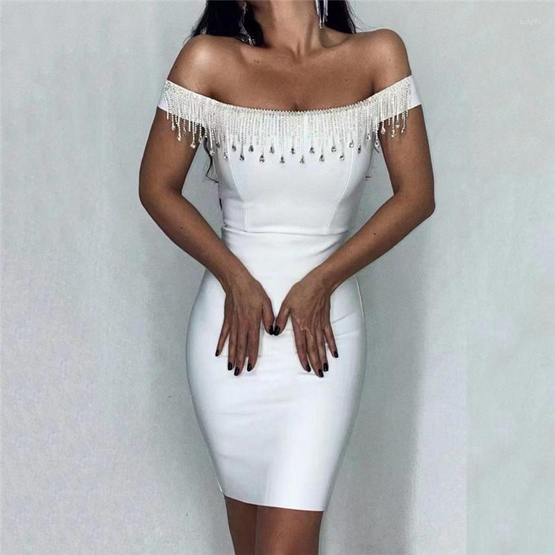 Casual Dresses Sexy Slash Neck Summer Bandage Dress CRYSTAL Diamonds Tassel Women Outfits Style Party Club Female Black White
Casual Dresses Sexy Slash Neck Summer Bandage Dress CRYSTAL Diamonds Tassel Women Outfits Style Party Club Female Black White