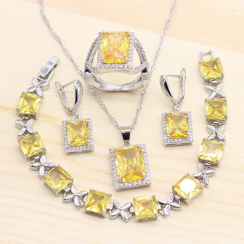 Necklace Earrings Set Women Square 925 Sterling Silver Yellow Cubic Zirconia Stud Pendant Ring Bracelets Sets, Picture shown
Necklace Earrings Set Women Square 925 Sterling Silver Yellow Cubic Zirconia Stud Pendant Ring Bracelets Sets, Picture shown