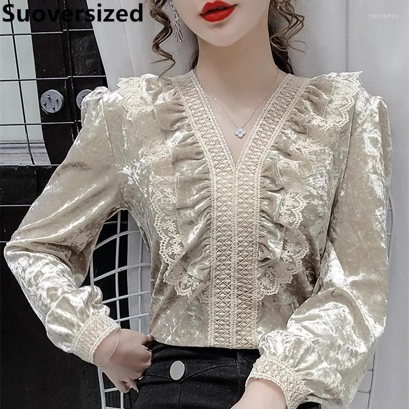 Women's T Shirts Lace Ruffled V-neck Velvet Tops Tee Fall Winter Causal Loose Long Sleeve Tshirt Blouse Women's French Vintage Elegant, Black
Women's T Shirts Lace Ruffled V-neck Velvet Tops Tee Fall Winter Causal Loose Long Sleeve Tshirt Blouse Women's French Vintage Elegant, Black