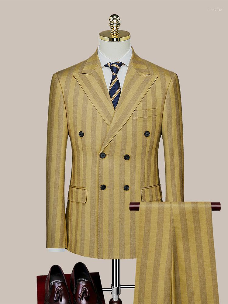 Men's Suits Double Breasted Men Suit Set Yellow Stripe Leisure Wedding Groom Wear Spring Autumn Korea Slim Style Business Man Daily Clothing, Blazer pant
Men's Suits Double Breasted Men Suit Set Yellow Stripe Leisure Wedding Groom Wear Spring Autumn Korea Slim Style Business Man Daily Clothing, Blazer pant
