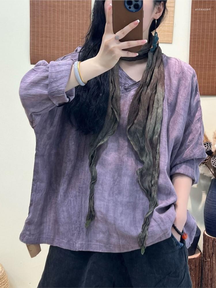 Women's Blouses Women Pullovers Shirt 2023 Autumn Casual Loose Flax Tops Ladies Retro V-Neck Long-sleeved Simple All-match Blouse, Purple
Women's Blouses Women Pullovers Shirt 2023 Autumn Casual Loose Flax Tops Ladies Retro V-Neck Long-sleeved Simple All-match Blouse, Purple