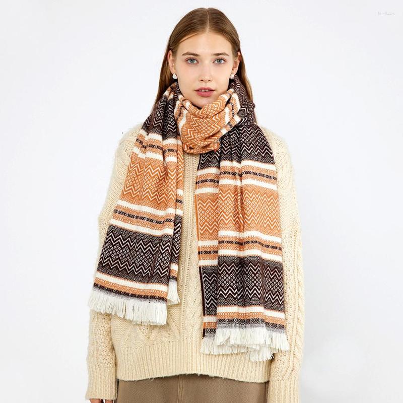 

Scarves Fashion Winter Warm Scarf Women Zigzag Jacquard Design Muffler Long Brown Series Geometric Tribal Style Stole
