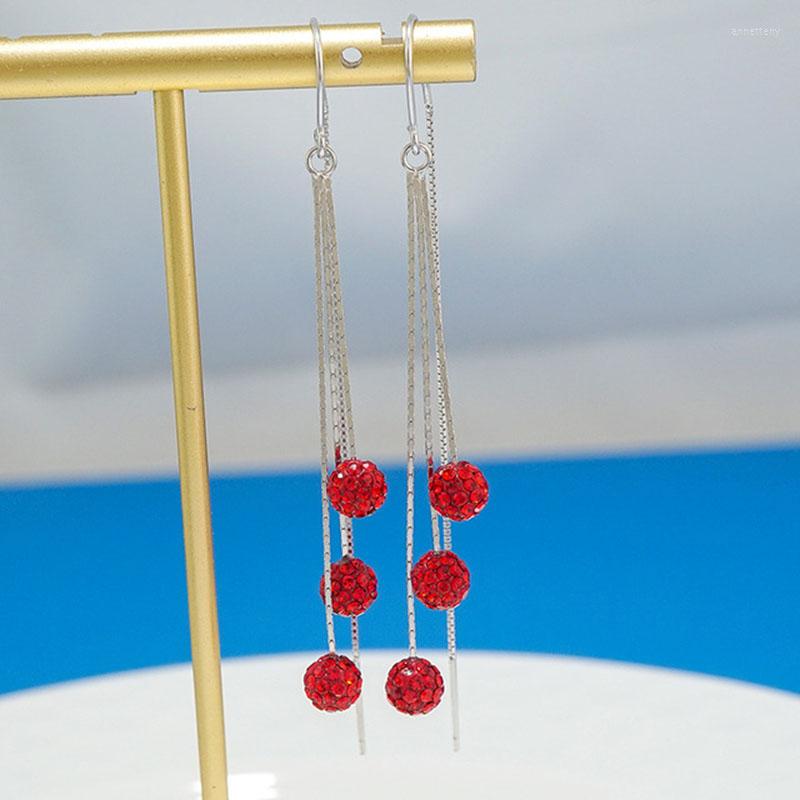 Backs Earrings 925 Sterling Silver Fashion Elegance Temperament Long Tassel Drop Red Diamond Ball For Women Fine Jewelry Gift
Backs Earrings 925 Sterling Silver Fashion Elegance Temperament Long Tassel Drop Red Diamond Ball For Women Fine Jewelry Gift
