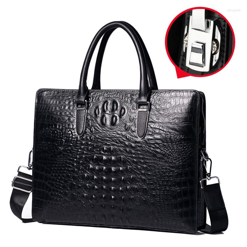 Briefcases Crocodile Pattern Cowhide Leather Briefcase With Lock Anti-theft Men's Shoulder Bag Men Business Totes Handbag, Black
Briefcases Crocodile Pattern Cowhide Leather Briefcase With Lock Anti-theft Men's Shoulder Bag Men Business Totes Handbag, Black
