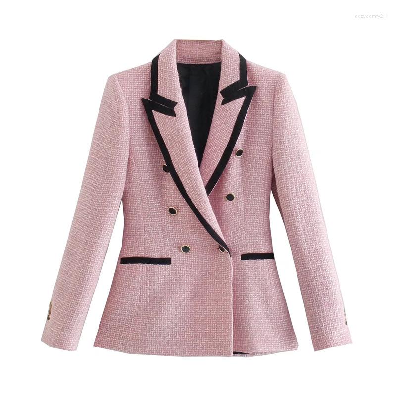Women's Suits Women Elegant Pink Texture Double Breasted Tweed Blazer Long Sleeve Pockets Coats Female Fashion Streetwear Tops
Women's Suits Women Elegant Pink Texture Double Breasted Tweed Blazer Long Sleeve Pockets Coats Female Fashion Streetwear Tops