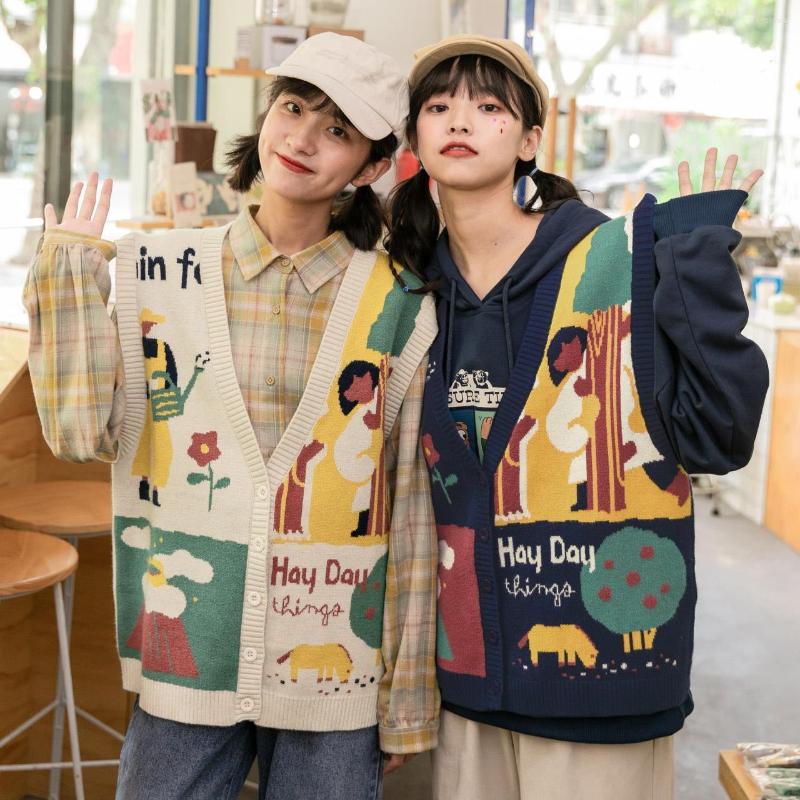 Women's Knits 2023 Winter Harajuku Women Casual Sweater Vest Cartonn Jacquard Embroidery Knitted Pullover Sleeveless V-neck Ladies Outwears, Beige
Women's Knits 2023 Winter Harajuku Women Casual Sweater Vest Cartonn Jacquard Embroidery Knitted Pullover Sleeveless V-neck Ladies Outwears, Beige