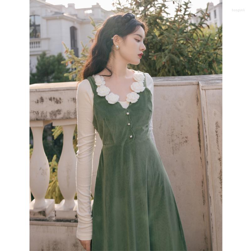 Casual Dresses Romantic French Vintage Dress With 3D Rose White Bottoming Shirt Mori Girl Green Slim Waisted Party Vestido Fiesta, Dress with shirt
Casual Dresses Romantic French Vintage Dress With 3D Rose White Bottoming Shirt Mori Girl Green Slim Waisted Party Vestido Fiesta, Dress with shirt