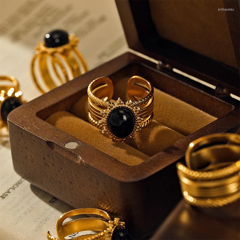 Wedding Rings Vintage Obsidian Inaly Opening For Women Fashion Light Luxury Stainless Steel 18K Gold Plated Ring Jewelry Gifts
Wedding Rings Vintage Obsidian Inaly Opening For Women Fashion Light Luxury Stainless Steel 18K Gold Plated Ring Jewelry Gifts