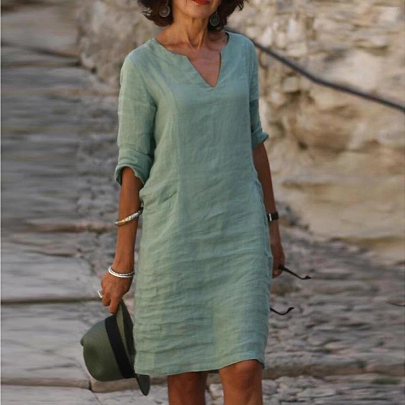 Skirts 40# Solid Color Women Dress 2023 V-neck Half Sleeve A-line Loose Vintage Cotton Linen Summer Harajuku Vestidos, Gn
Skirts 40# Solid Color Women Dress 2023 V-neck Half Sleeve A-line Loose Vintage Cotton Linen Summer Harajuku Vestidos, Gn