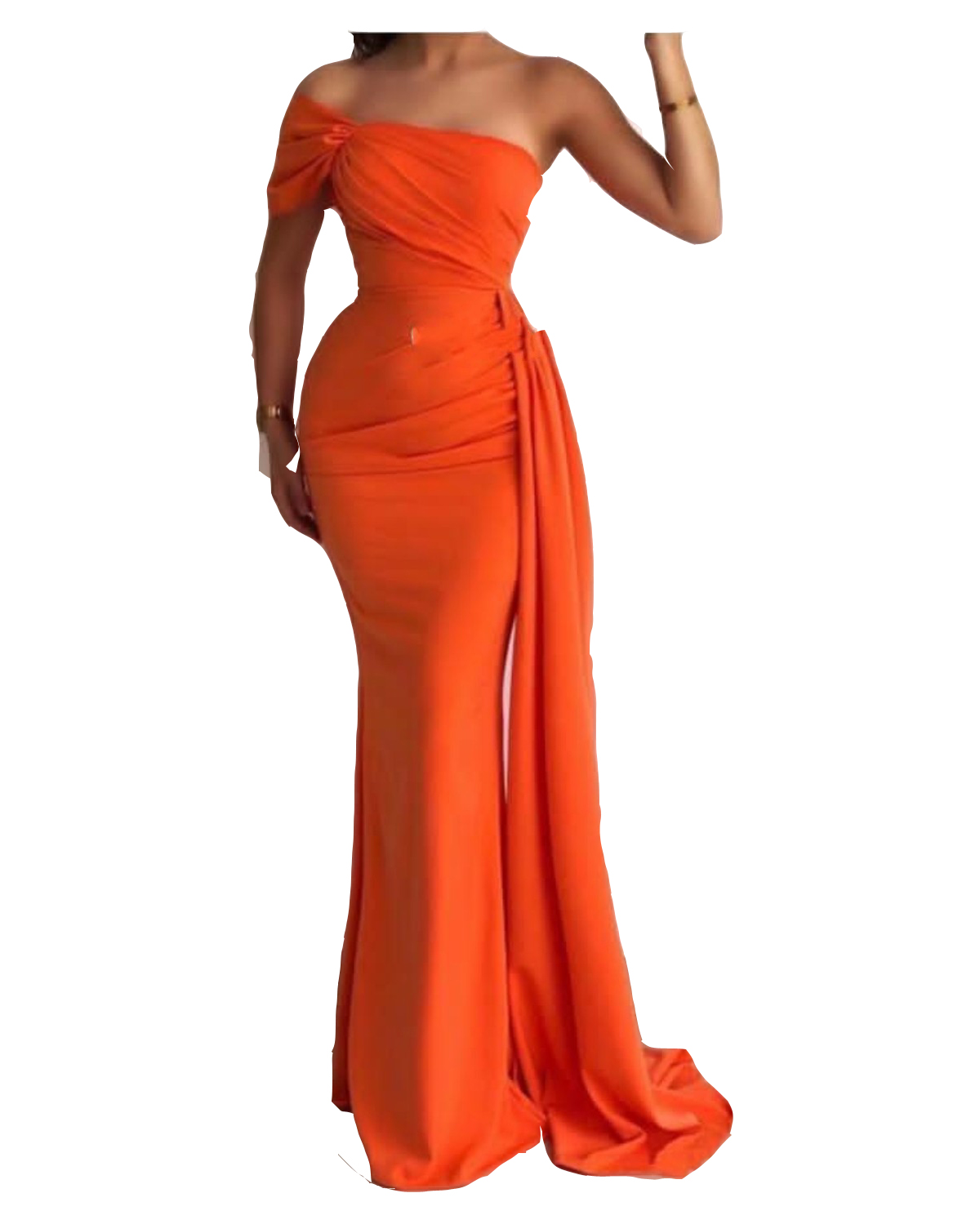 Sexy Arabic Long Bridesmaid Dresses For Weddings Silk Satin Orange Mermaid One Shoulder Party Sweep Train Maid Honor Gowns Bc19350 0218