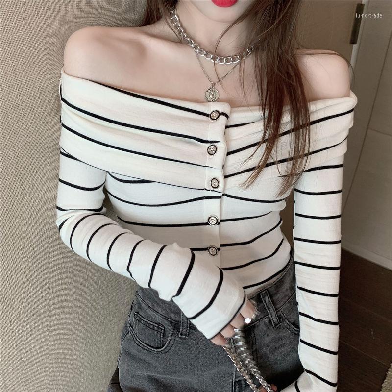 Women' T Shirts Off Shoulder Striped Top Chic Bottoming Shirt Fashion Long-sleeved T-shirt Spring Autumn For Women Korean Tops E980, White
Women' T Shirts Off Shoulder Striped Top Chic Bottoming Shirt Fashion Long-sleeved T-shirt Spring Autumn For Women Korean Tops E980, White