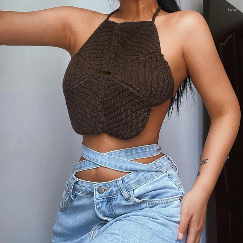 Women' Tanks Sexy Brown Flower Halter Knitted Tank Tops Summer Women Chic Fashion Hollow Out Super-Short Camisoles Girl Casual Streetwear, Auburn 
Women' Tanks Sexy Brown Flower Halter Knitted Tank Tops Summer Women Chic Fashion Hollow Out Super-Short Camisoles Girl Casual Streetwear, Auburn