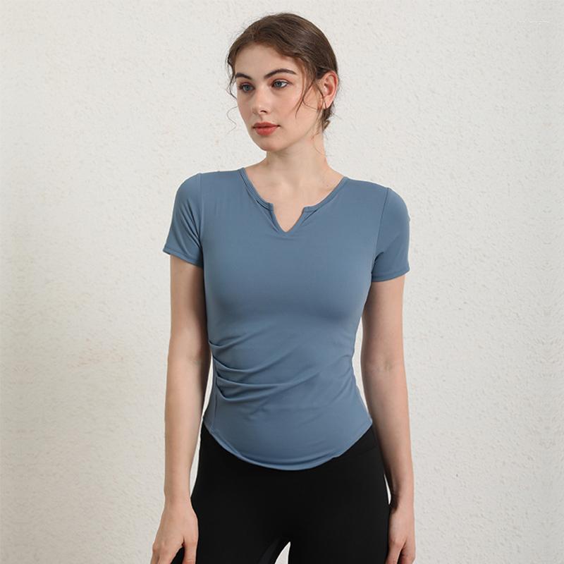 Active Shirts Female V-Neck Gym Sport Yoga Top Womens Workout Slim Elegant Short Sleeve Ladies Fitness High Elastic With Chest Cushion, Yellow 
Active Shirts Female V-Neck Gym Sport Yoga Top Womens Workout Slim Elegant Short Sleeve Ladies Fitness High Elastic With Chest Cushion, Yellow