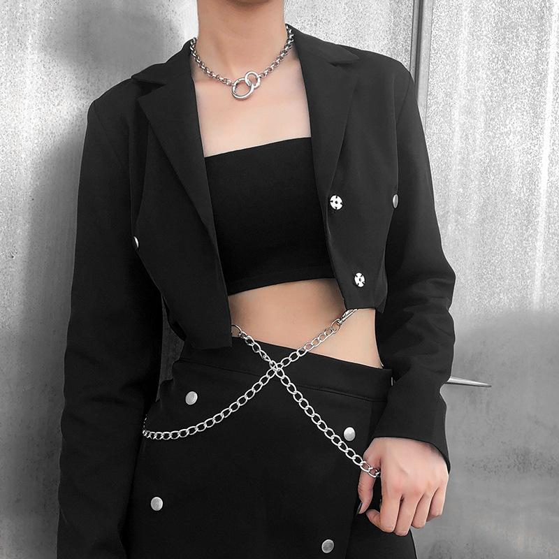 Women' Suits Punk Suit Gothic Chain Short Blazer Women Solid Single Breasted Street Indie Fashion Clothing Cool Girl, Black
Women' Suits Punk Suit Gothic Chain Short Blazer Women Solid Single Breasted Street Indie Fashion Clothing Cool Girl, Black