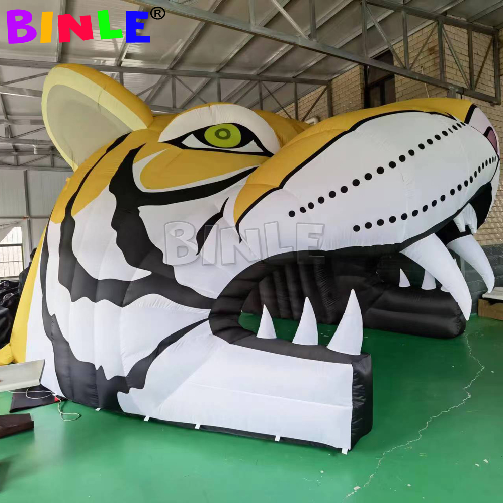 Oxford animal head inflatable tiger football tunnel for sports event decoration mascot entrance door gate