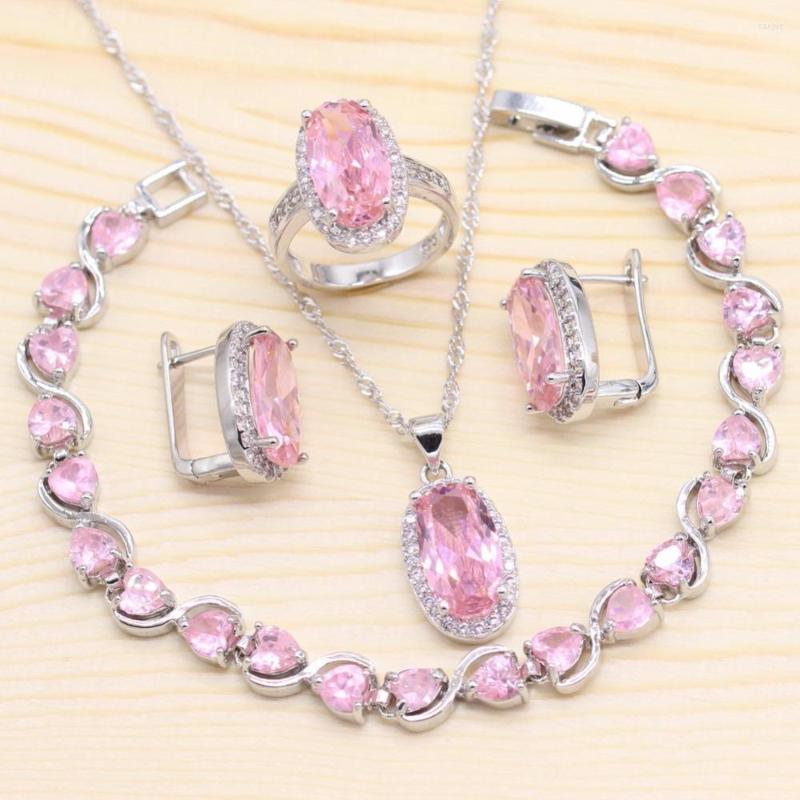 Necklace Earrings Set 925 Sterling Silver Pink Cubic Zirconia Pendant Ring Bracelets For Women, Picture shown
Necklace Earrings Set 925 Sterling Silver Pink Cubic Zirconia Pendant Ring Bracelets For Women, Picture shown