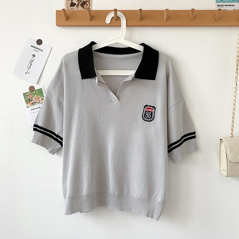 Women's Polos Short Sleeves Polo Shirt V-neck Thin Knitted Tops Ladies Micro-penetration Loose Casual Top With Badge Femme Cotton, White
Women's Polos Short Sleeves Polo Shirt V-neck Thin Knitted Tops Ladies Micro-penetration Loose Casual Top With Badge Femme Cotton, White