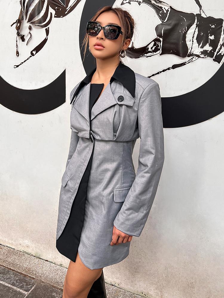 Women' Suits Patchwork Colorblock Blazer For Women Notched Collar Long Sleeve Single Button Blazers Female Fashion Clothes Style, Gray
Women' Suits Patchwork Colorblock Blazer For Women Notched Collar Long Sleeve Single Button Blazers Female Fashion Clothes Style, Gray