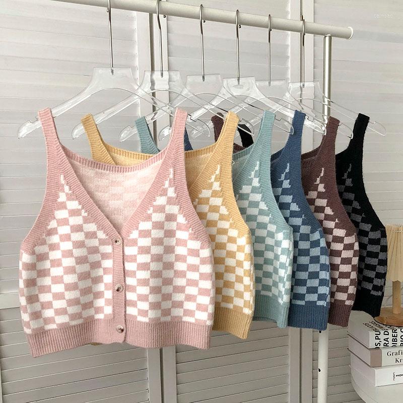 Women's Tanks Korean Style Camisole Fashion Plaid Knitted Crop Top V Neck Vest Basic Buttons Cami Sleeveless Women Clothes Drop, Black
Women's Tanks Korean Style Camisole Fashion Plaid Knitted Crop Top V Neck Vest Basic Buttons Cami Sleeveless Women Clothes Drop, Black