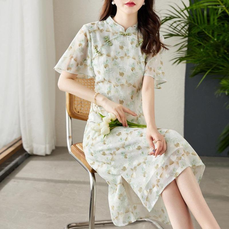 Ethnic Clothing Women Fashion Short Sleeve Stand Collar Cute Flower Print Elegant Lady Slim Cheongsam Dress Single Breasted Floral Vestidos
Ethnic Clothing Women Fashion Short Sleeve Stand Collar Cute Flower Print Elegant Lady Slim Cheongsam Dress Single Breasted Floral Vestidos
