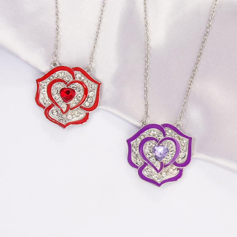 Pendant Necklaces Romantic Red Purple Crystal Rose Necklace Charming Wedding Party Silver Color Clavicle Chain Fashion Girl Jewelry Gift
Pendant Necklaces Romantic Red Purple Crystal Rose Necklace Charming Wedding Party Silver Color Clavicle Chain Fashion Girl Jewelry Gift