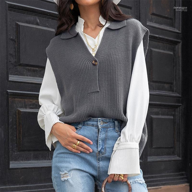 Women' Sweaters Women' Fashionable Knitting Vest Solid Turn-down Collar V-Neck Sleeveless One Button Women Oversized Pullover Autumn, Dark gray
Women' Sweaters Women' Fashionable Knitting Vest Solid Turn-down Collar V-Neck Sleeveless One Button Women Oversized Pullover Autumn, Dark gray