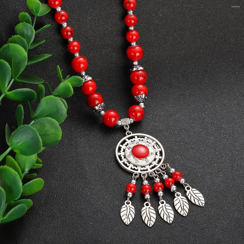 Pendant Necklaces Ethnic Vintage Silver Color Leaf Tassel Necklace Red Turquoises Geometric Pendants Boho Women's Jewelry
Pendant Necklaces Ethnic Vintage Silver Color Leaf Tassel Necklace Red Turquoises Geometric Pendants Boho Women's Jewelry