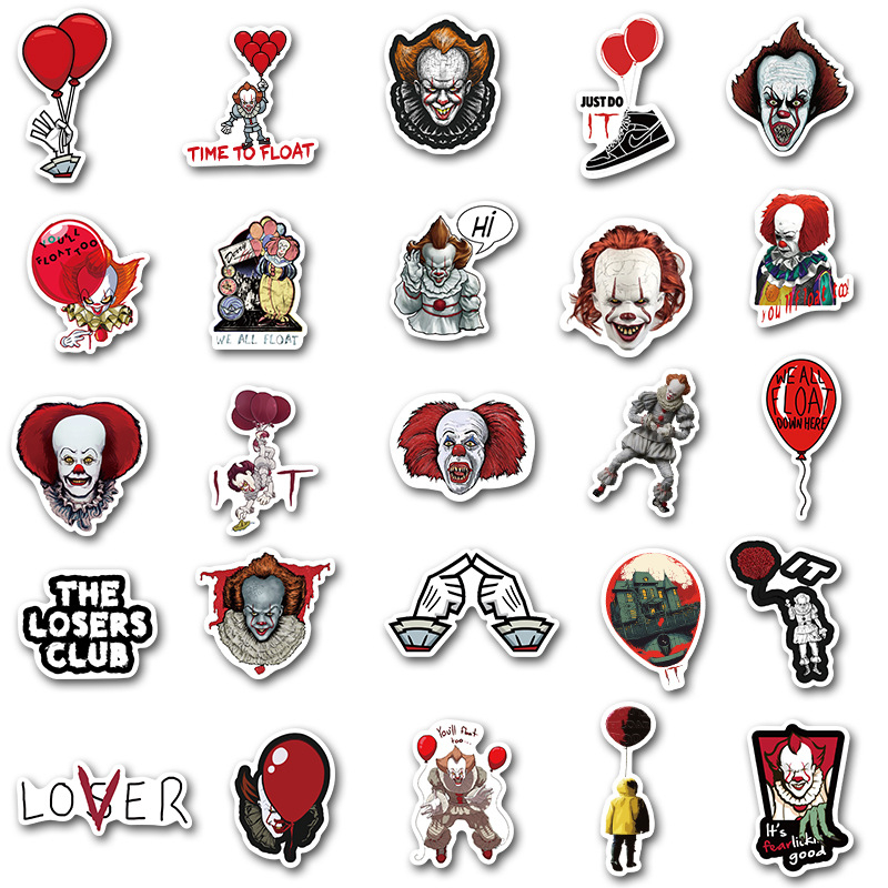 50Pcs Horror Movie Stephen King's It two sticker Pennywise clown joker Graffiti Kids Toy Skateboard car Motorcycle Bicycle Sticker Decals Wholesa
