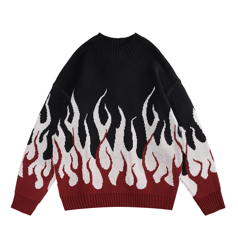 Men Vintage Knitted Sweater Y2K Streetwear Hip Hop Fire Flame Knit Jumpers Sweaters Harajuku Casual Loose Punk Gothic Pullovers, Brown 
Men Vintage Knitted Sweater Y2K Streetwear Hip Hop Fire Flame Knit Jumpers Sweaters Harajuku Casual Loose Punk Gothic Pullovers, Brown