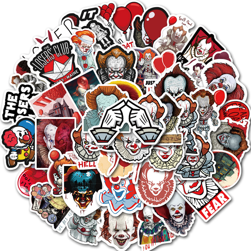 50Pcs Horror Movie Stephen King's It two sticker Pennywise clown joker Graffiti Kids Toy Skateboard car Motorcycle Bicycle Sticker Decals Wholesa