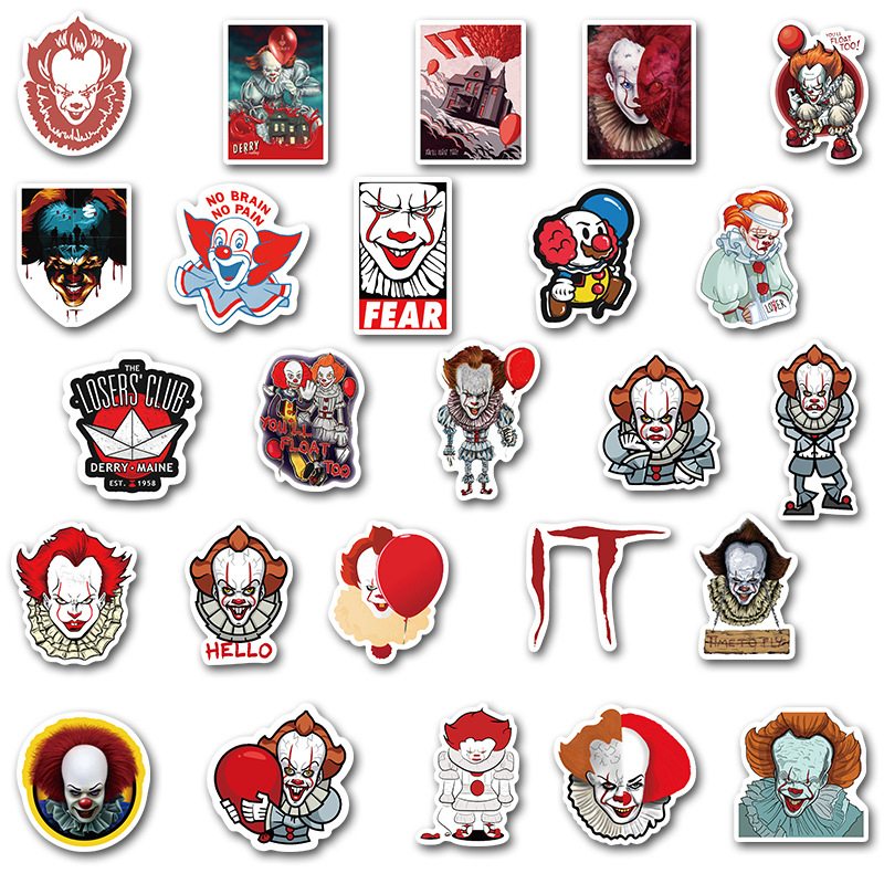 50Pcs Horror Movie Stephen King's It two sticker Pennywise clown joker Graffiti Kids Toy Skateboard car Motorcycle Bicycle Sticker Decals Wholesa