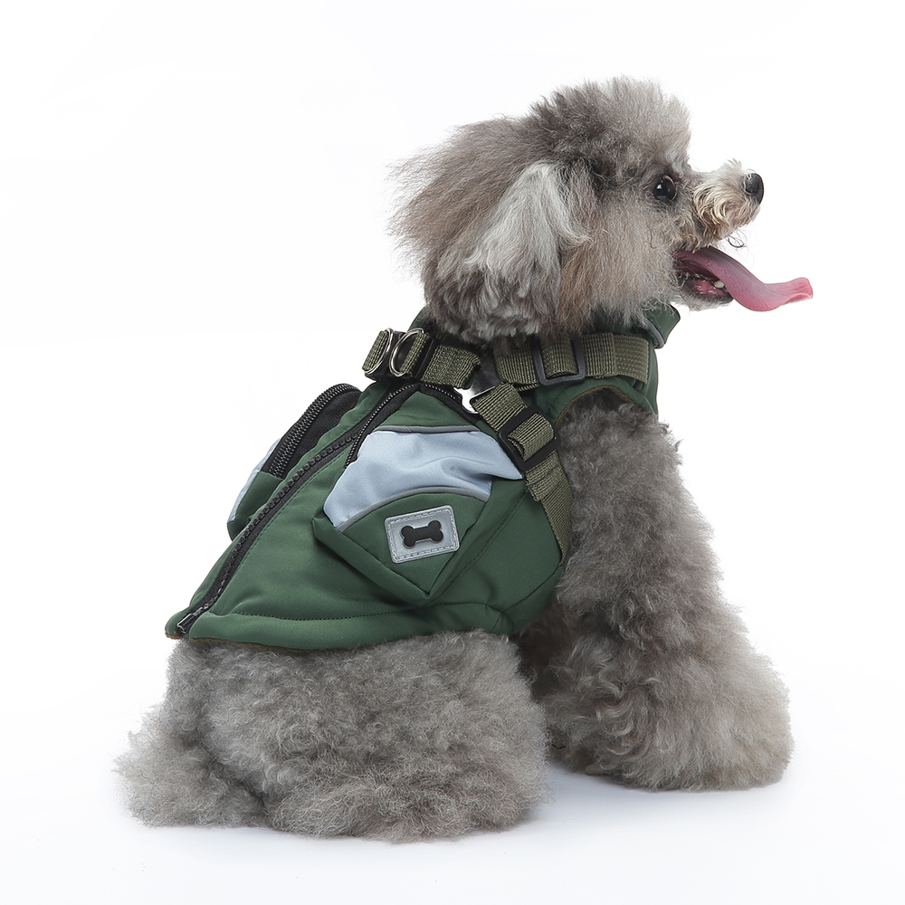 Winter Apparel Harness Two-in-One Soft Fleece ed Warm Dog Jacket Waterproof Windproof with Snack Bag Pet Vest for Small Dogs in Cold Weather Red A513