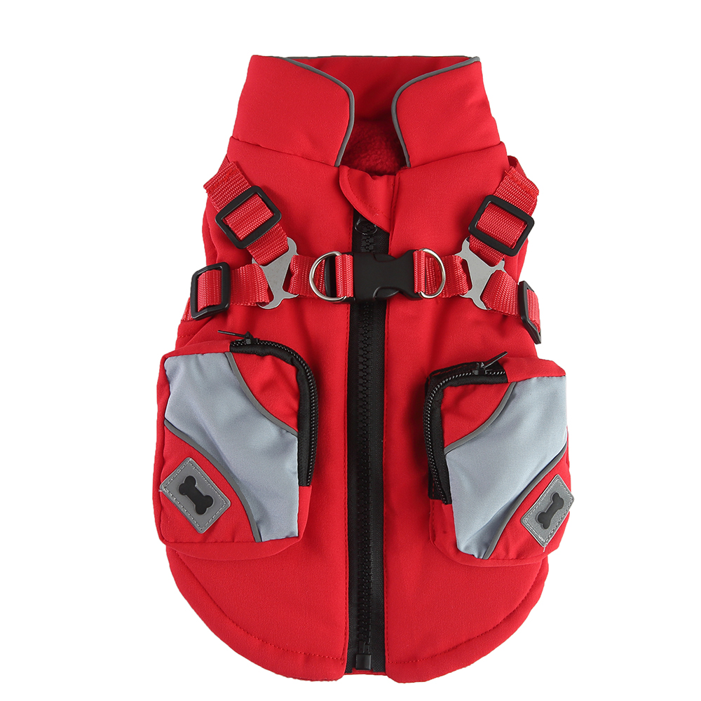 Winter Apparel Harness Two-in-One Soft Fleece ed Warm Dog Jacket Waterproof Windproof with Snack Bag Pet Vest for Small Dogs in Cold Weather Red A513