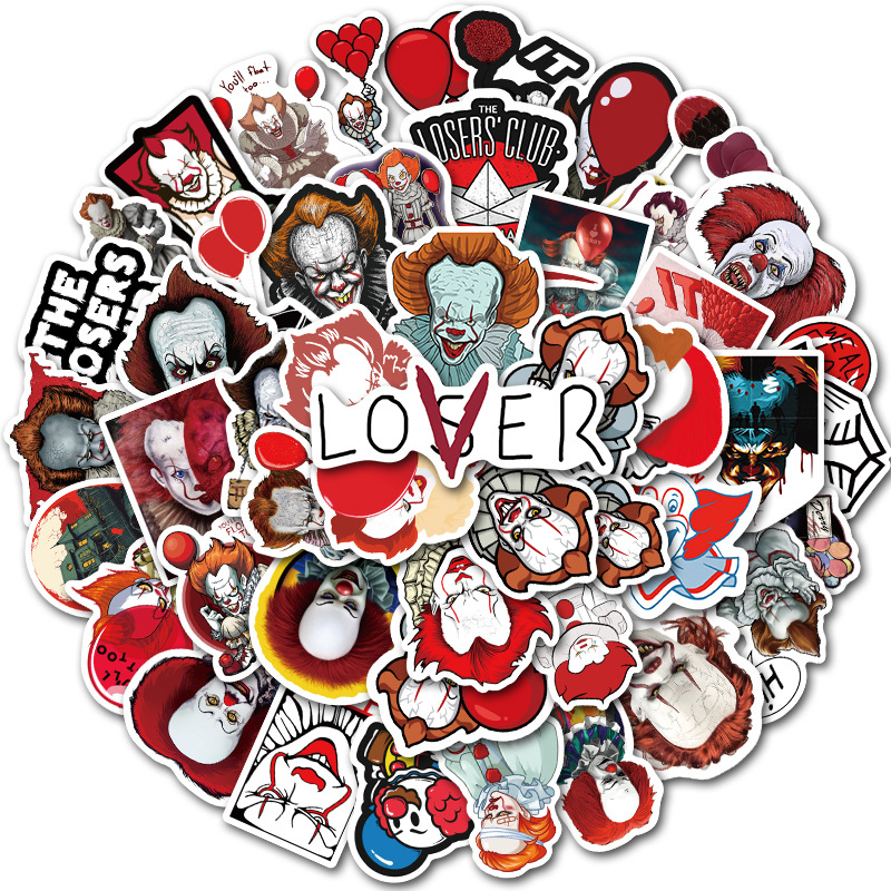 50Pcs Horror Movie Stephen King's It two sticker Pennywise clown joker Graffiti Kids Toy Skateboard car Motorcycle Bicycle Sticker Decals Wholesa