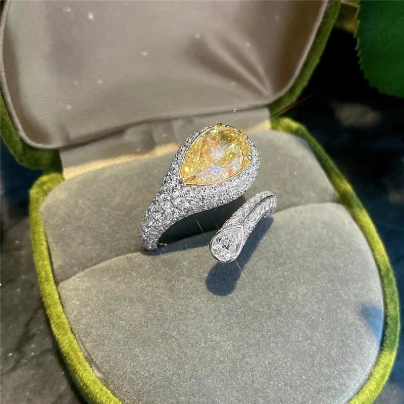 Choucong Brand Luxury Jewelry Wedding Rings 925 Sterling Silver Water Drop Yellow Topaz CZ Diamond Gemstones Party Women Engagement Open Adjustable Ri