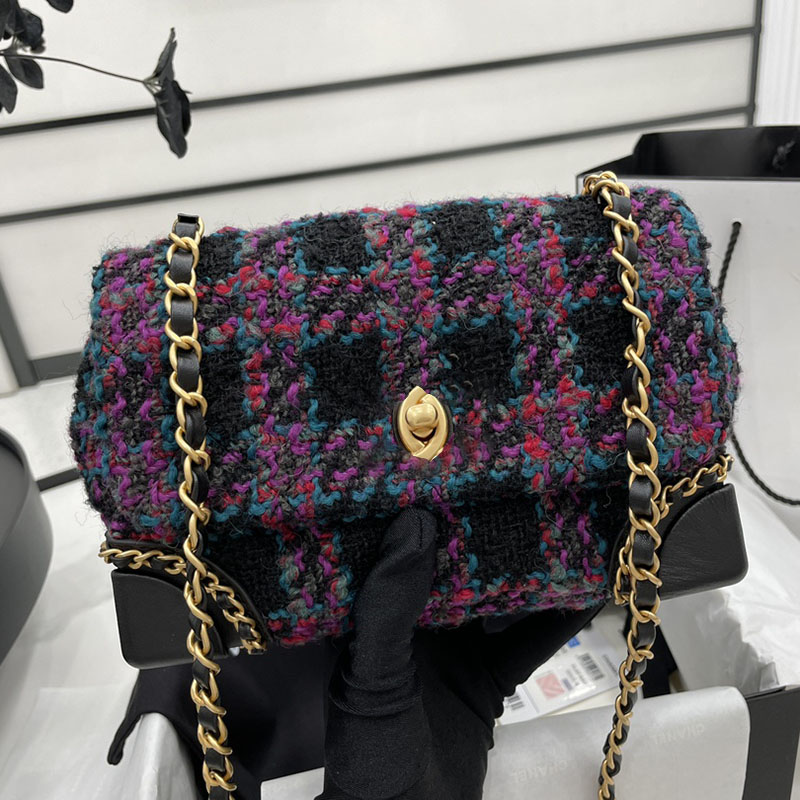 Gabrielle Mini Flap Bag Crossbody Shoulder Tweed & Gold-Tone Metal Multicolor Vintage Sling Designer Bags for Women Fabric Luxury Handbag