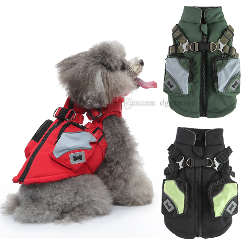 Winter Apparel Harness Two-in-One Soft Fleece ed Warm Dog Jacket Waterproof Windproof with Snack Bag Pet Vest for Small Dogs in Cold Weather Red A513