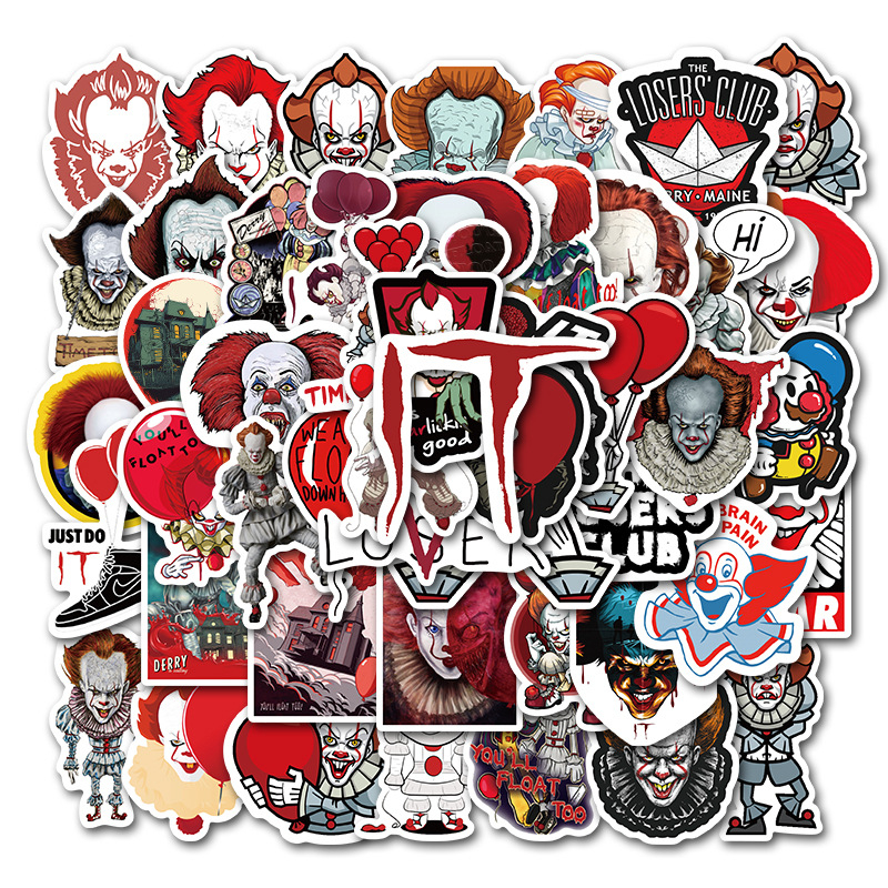50Pcs Horror Movie Stephen King's It two sticker Pennywise clown joker Graffiti Kids Toy Skateboard car Motorcycle Bicycle Sticker Decals Wholesa